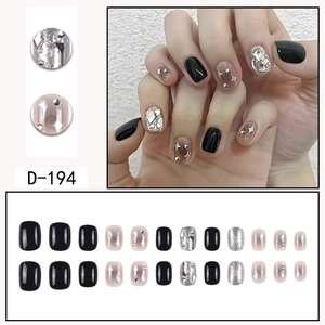 Black gradient press-on nails with silver glitter and star charms, 24pcs set