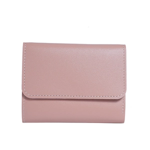 Minimalist light pink tri-fold faux leather wallet for women with fine stitching details