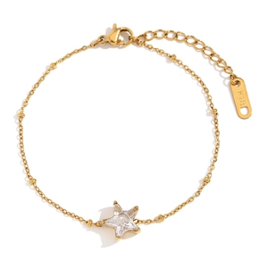 18K gold-plated stainless steel chain bracelet with crystal star pendant and k18 tag
