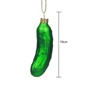 Detail of 10cm green glass pickle Christmas ornament with height measurement marker
