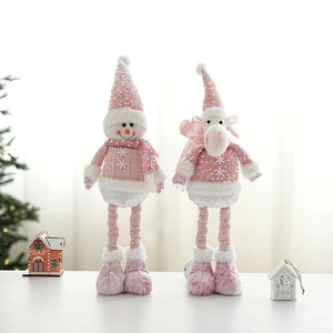 Pink sequin Christmas plush dolls with retractable legs featuring snowman and elk designs