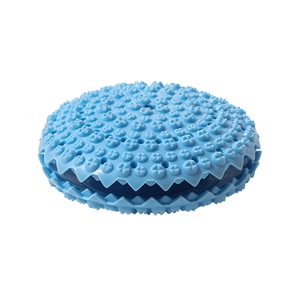 Blue dental chew toy for dogs with textured surface for plaque removal and teeth cleaning