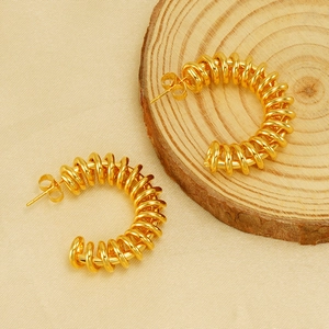 18K gold plated stainless steel spiral C-shaped spring earrings with modern texture