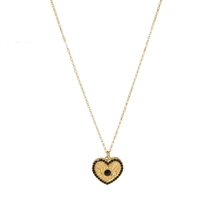 18K gold plated stainless steel heart necklace with black zircon evil eye pendant
