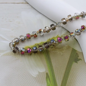 6mm faceted crystal glass bead bracelet with iridescent purple and smoke grey beads