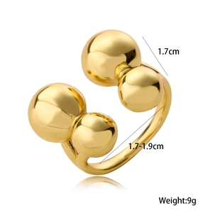 Detailed view of gold double ball open ring showing 1.7-1.9cm inner diameter measurements