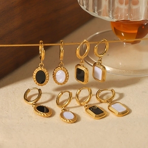 Exaggerated 18K gold plated stainless steel geometric rectangular and oval earrings set