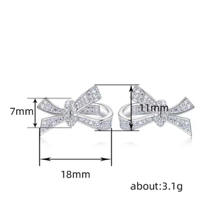 Elegant silver bow earrings with zircon tassels, dimensions 18mm by 11mm, weigh 3.1g