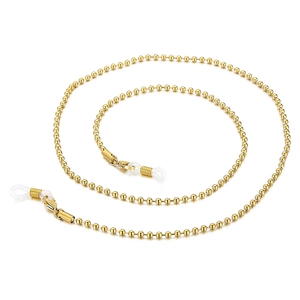 Polished gold beaded titanium steel sunglasses chain with anti-slip white rubber loops