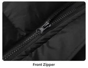 Close-up detail of smooth black zipper and matte metal slider on men winter vest