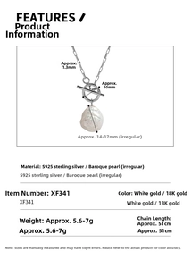 Detailed S925 sterling silver baroque pearl necklace specifications and dimensions guide