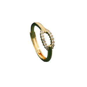 Adjustable hollow geometric gold ring with oval cubic zirconia setting for women