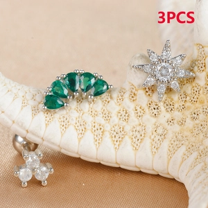 3-piece stainless steel earring set with green pear gem and star zircon studs