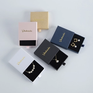 Drawer-style jewelry gift boxes in five colors with soft black velvet foam inserts