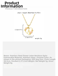 Detail view of heart necklace with letter A and pink floral enamel including dimensions