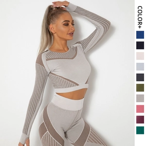 Top da Yoga Donna Senza Cuciture Sexy Traspirante a Maniche Lunghe Crop Top Corsa Fitness Workout Maglietta Fori per il Pollice