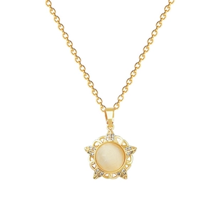 Elegant gold titanium steel necklace with hollow star pendant and cat eye stone inlay