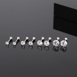 Set of 4 pairs S925 sterling silver screw back stud earrings with round cz stones