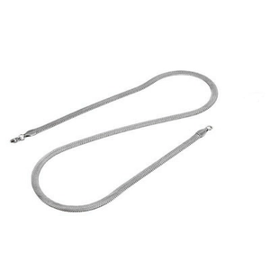 Close-up of a silver flat snake blade chain necklace in retro punk hip-hop style