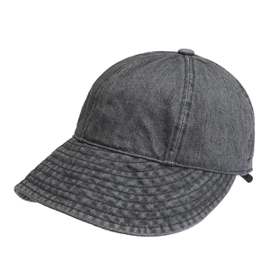 Retro washed denim baseball cap in dark grey with a wide brim for UV protection