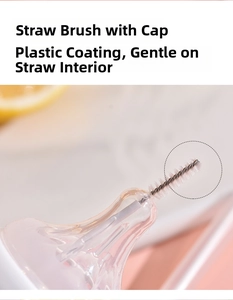 Detailed macro view of straw cleaning brush head with protective anti-scratch drip tip