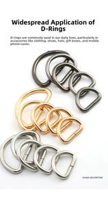 Metall D-Ringe für Taschen und Kleidung in Gunmetal, Gold und Silber in verschiedenen Größen