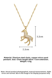 Detail view of horse pendant size 3.2x2.2cm with 40+5cm titanium steel chain