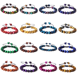 Set of 16 tiger eye stone beaded bracelets with adjustable woven cords for yoga meditation