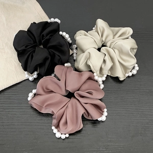 Chouchou En Satin Élégant Avec Bordure En Künstliche Perles Artificielles Élastique À Cheveux Large Femme Style Coréen Vintage Raffiné