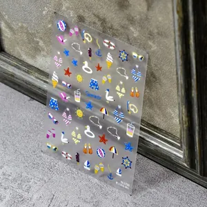 Autocollants d'ongles d'été ultra-fins avec motifs colorés de bikini et coquillages