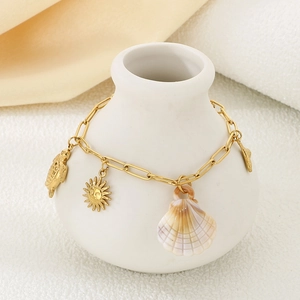 Bracelet en acier inoxydable doré 18K avec breloques d'étoile de mer et tortue