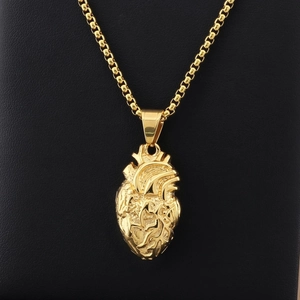 Gothic anatomical heart pendant necklace in gold stainless steel for Halloween style