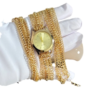 Minimalist gold wrap bracelet watch for women with multi-layer chain strap and quartz movement
