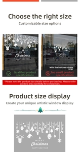 Size guide for white Santa Claus window decals showing proper fit and layout on glass