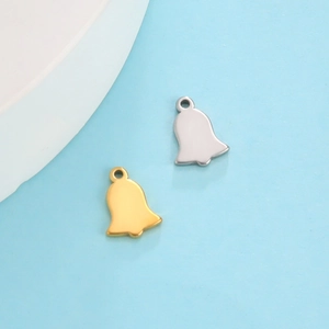 Polished gold and silver stainless steel mini bell charms with top hanging loops