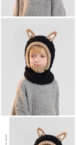 Détails de la cagoule tricotée pour enfants avec oreilles d'animaux et mailles chaudes