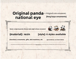 Detailed parameter chart for resin panda figurines showing six styles and material specs