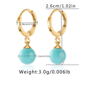Detailed size specifications for 18K gold plated hoop earrings with blue shell pearls