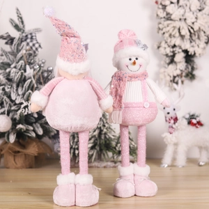 Standing pink Christmas plush dolls with retractable legs for festive holiday decoration