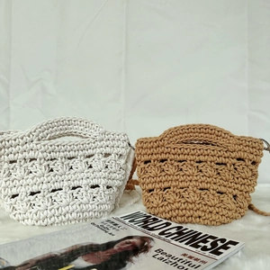 Handmade crochet cotton rope tote bags in beige and brown with woven floral texture
