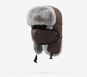 Detail view of the winter trapper hat with thick fleece lining and detachable face mask