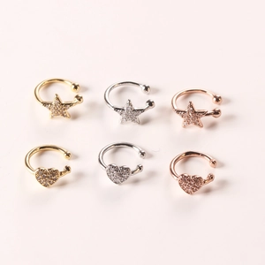 Minimalist C-shaped ear cuffs set in star and heart shapes with white cubic zirconia