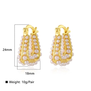 Boucles d'oreilles vintage en forme de U dorées avec perles pour femmes et specs