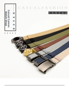 Multiple colors of casual nylon canvas belts with various automatic metal buckles for men