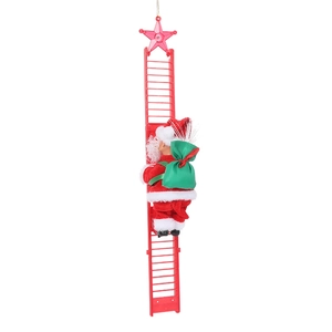 Close-up of electric Santa climbing a red ladder with a green bag and star topper