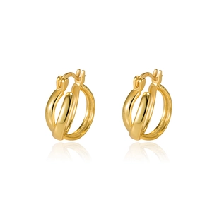 Minimalist S925 sterling silver double-layer crisscross hoop earrings in gold finish