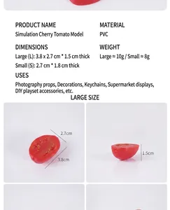 Detaillierte Größenangaben für realistische PVC-Tomatenmodelle mit Abmessungen
