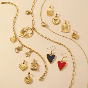 Pendentif Cœur Croix Acier Inoxydable Plaqué Or Émail Strass Accessoires Bijoux DIY Collier Bracelet Mode Femmes