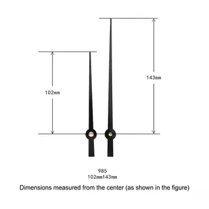 Matte black aluminum clock hands set with 143mm and 102mm lengths for quartz wall clocks
