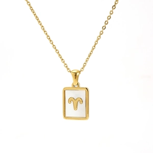 18K gold plated stainless steel Aries constellation necklace with white shell inlay pendant